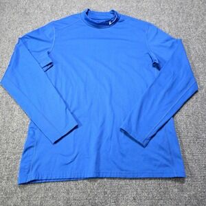 Nike Dri Fit Long Sleeve Mock Neck Athletic Shirt Royal Blue Fitted Fleece Lined